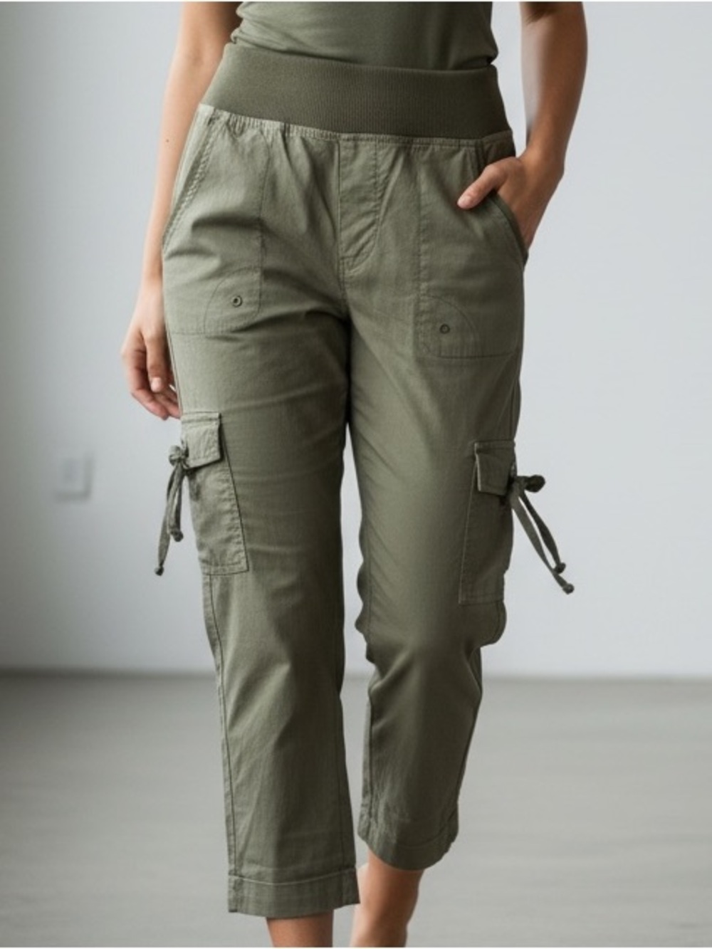 XCVI Olive Green Cargo Pull-On Pants with Side Ties